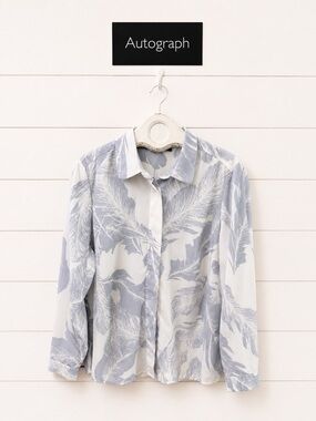 AUTOGRAPH M&S Blue Feather Print Blouse – Size EUR 46